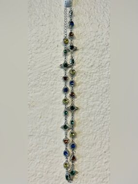 Vintage Y2K Silver Tone Multi-Color Gemstone Necklace